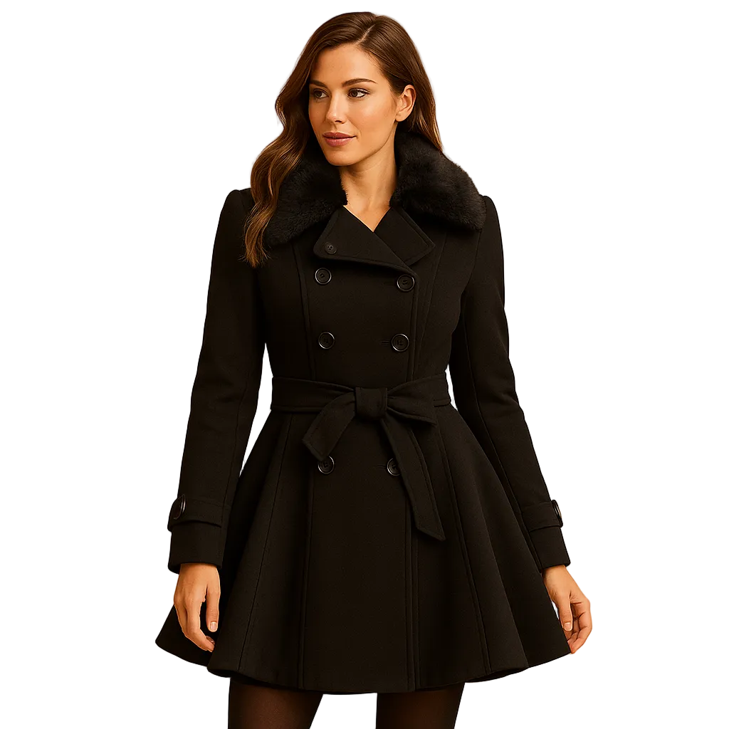 Wintermantel Damen mit Kunstpelzkragen Extra Lang